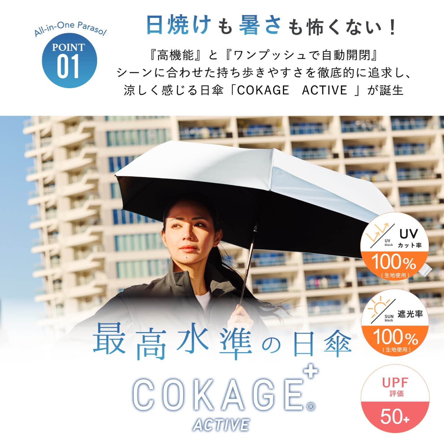【自動開閉 折りたたみ傘】COKAGE+ ACTIVE 自動開閉 55cm Waterfront Official Shop